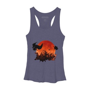 Women's Design By Humans Spooky Halloween Blood Moon Eclipse Ghostly Birds By KateLCardsNMore Racerback Tank Top - 1 of 3