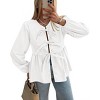 Coolmee Women‘s Tie Front Tops Summer Beach Vacation Fashion Outfits Loose Fit Blouses Flowy Pleated Hem Long Lantern Sleeve Clothes 2XL White - 3 of 4