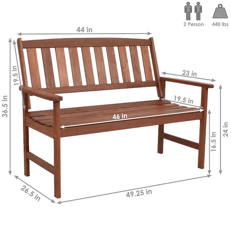 Sunnydaze Outdoor Meranti Wood with Teak Oil Finish Modern Rustic Wooden 2-Person Bench Seat - Brown, 4 of 11