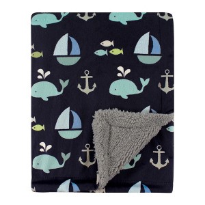 Luvable Friends Baby Boy Plush Blanket with Faux Shearling Back, Ocean, One Size - 1 of 2