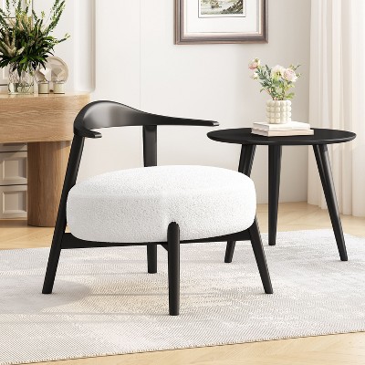 Modern Accent Chair Fabric and Birch Wood with foam cushion,white/black-Christopher Knight Home