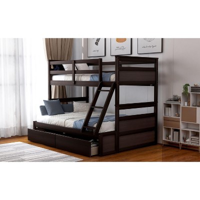 NicBex Twin over Full Bunk Bed with Guardrail and 2 Drawers,Loft Bed with Ladder and Converts to 2 Beds,Noise Reduced Bunk Beds for Bedroom