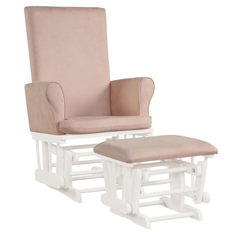 Costway Baby Nursery Relax Rocker Rocking Chair Glider & Ottoman Set w/Cushion Grey/Brown/Pink, 1 of 11