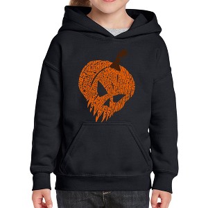 LA Pop Art Evil Pumpkin - Girl's Word Art Hooded Sweatshirt Black Small - 1 of 4