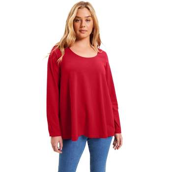 June + Vie By Roaman\'s Tee + Only Plus Size Target One V-neck Women\'s Long-sleeve 