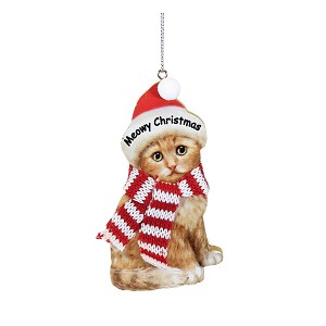 3.75 In Kitten With Knitted Scarf Christmas Santa Hat Tree Ornaments - 1 of 3