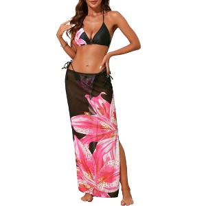 INSPIRE CHIC Women's Floral Halter Triangle Long Sheer Cover Up Skirt Swimwear Bikini Sets 3 Pieces - 1 of 4