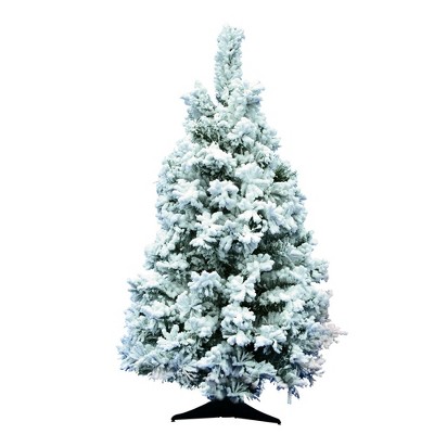 Vickerman Flocked Alaskan 3 Foot 127 PVC Tip Artificial Hinged Full Bodied Unlit Snowy Christmas Tree with Stability Stand