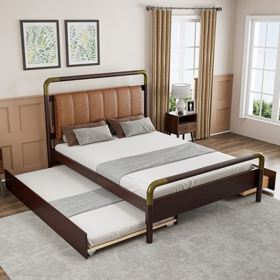 KIGFTSOD Queen Size Wooden Storage Platform Bed, with 2 Big Drawers, T-XL Size Trundle