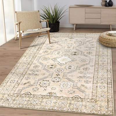 Area Rugs 8x10 Washable Rug for Living Room, Non-Slip Bedroom Rug, Stain Resistant Soft Rug (Beige, 2'x3')