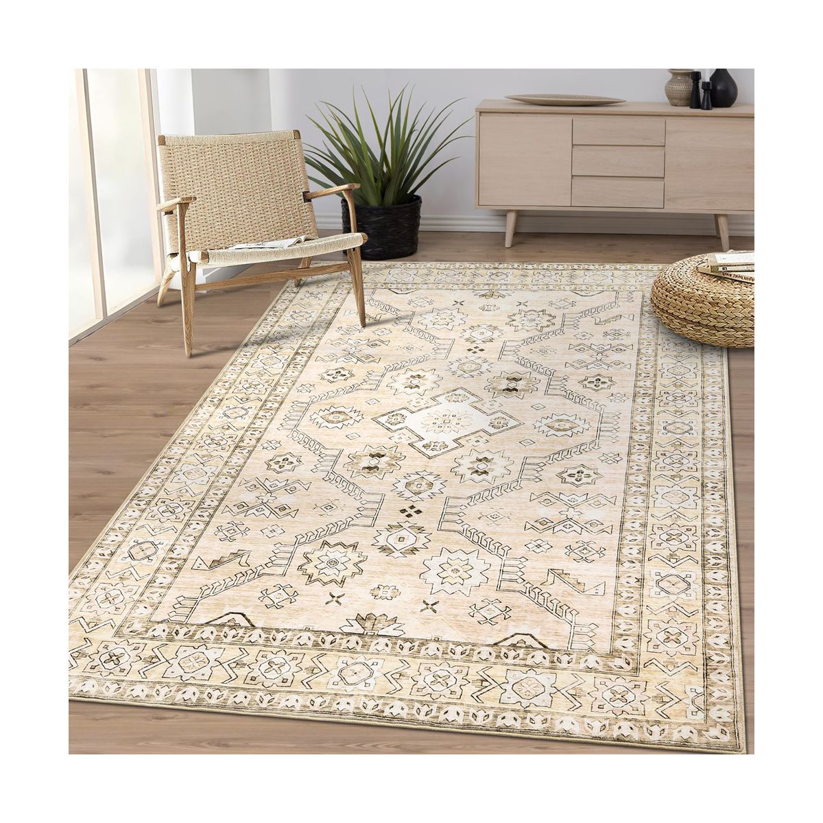 Washable Rug Soft Boho Area Rug for Living Room, Non Slip Stain Resistant Bedroom Rug Indoor Floor Cover