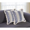 HomeRoots Set of Two 18" Blue and Cream Cotton Throw Pillows with Fringe - 2 of 4