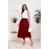 Women's 2-Layer Tulle Midi Skirt - Tiered A-Line Long Skirt with Elastic Waist for Winter Irregular Burgundy - 4 of 4