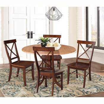 International Concepts 42 in. Dual Drop Leaf Table with 4 Cross Back Dining Chairs - 5 Piece Dining Set