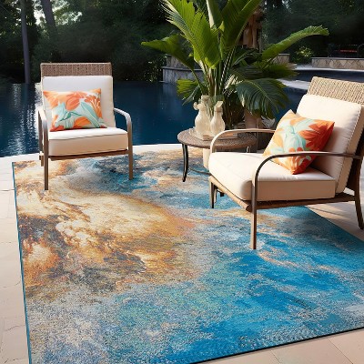 Contemporary Abstract Clouds Multi-Color Synthetic 5' x 7' Area Rug