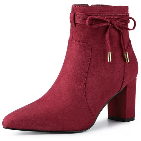 Allegra K Women's Pointed Toe Block Heel Zipper Ankle Boots Burgundy 7 ...