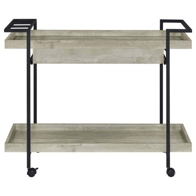 Gray Driftwood Industrial Bar Cart with Storage and Wine Rack
