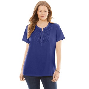 Woman Within Plus Size Eyelet Henley Tee - 1 of 4