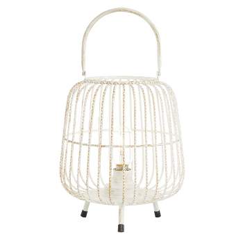 12" x 10" Modern Metal Caged Candle Holder with Led Light Bulb Center White - Olivia & May