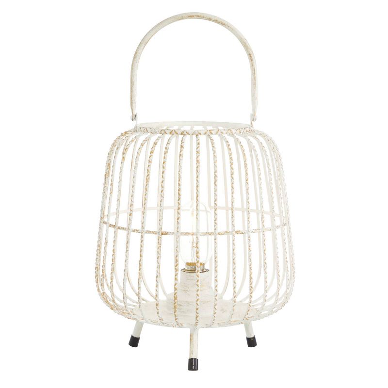 12&#34; x 10&#34; Modern Metal Caged Candle Holder with Led Light Bulb Center White - Olivia &#38; May, 1 of 8