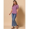 INSPIRE CHIC Women's Bow Tie Neck Solid Color Elastic Cuffs Elegant Office Short Sleeve Blouse - 3 of 4