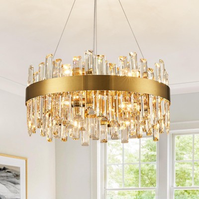 Ludomide Modern Crystal Chandelier, 12 Lights Luxury Brass Gold Crystal Raindrop Ceiling Pendant Light Fixture for Dining Room