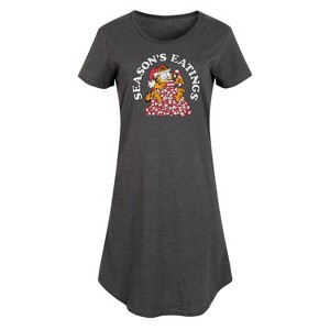 Women's Garfield Seasons Eatings Graphic T-shirt Dress - Heather Charcoal - 4X - 1 of 4
