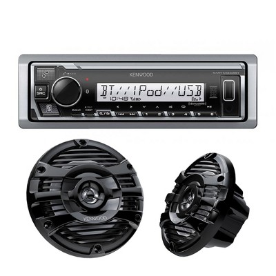 Kenwood KMR-M332BT Digital Media Receiver with Bluetooth with 1 Pair of KFC-1653MRB 6.5" 2-way Marine Speaker System (Black), 150W Max Power