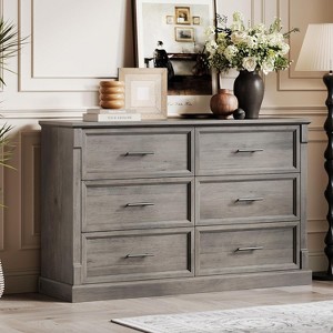 6 Drawer Dresser for Bedroom, Framhouse Large Chest of Drawers with Metal Handles, Rustic Double Wood Dresser, Storage Dressers Organizer - 1 of 4