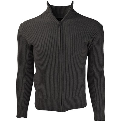 Full Zip Cotton Ribbed Mock Neck Sweater for Men