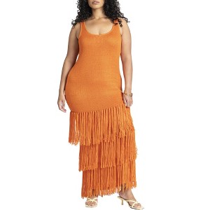 ELOQUII Women's Plus Size Fringe Sweater Dress - 1 of 4