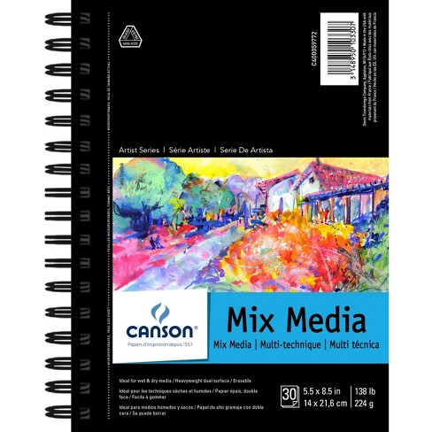 Canson Artist Series Mixed Media Paper, Wirebound Pad, 5.5x8.5 Inches, 30 Sheets (138lb/224g) - Artist Paper for Adults and Students - Watercolor