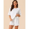 cheibear Women's Lounge Outfits Casual Round Neck Shorts Sleeves Ribbed Tops with Shorts Pajama Sets - 2 of 4