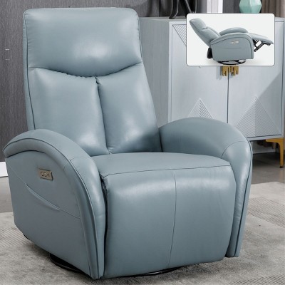 Leather Electric Swivel Recliner Chair,Nursery Glider And Recliner,Single Sofa Chair With Lumbar Support,Charging Ports-Cuddlewood