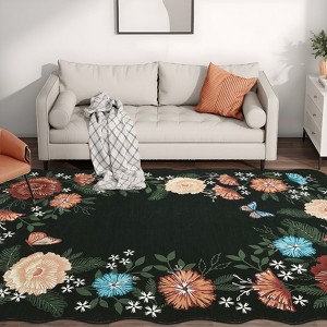 Modern Washable Area Rug, Soft Floral Floor Cover with Non Slip Backing, Low Pile Stain Resistant Floor Carpet for Living Room - 1 of 4