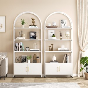 4 Tier Arched Bookshelf with Storage, 71.5 Inch Tall Industrial Book Shelf with Metal Frame, Open Bookcase, Display Shelf for Living Room and Office - 1 of 4