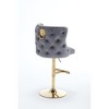 Luxury Velvet Bar Chair Stool with Adjustable Height, Gold Lion Head Pull, Diamond Lattice Back, Electroplated Gold Legs, Set of 1 - 4 of 4