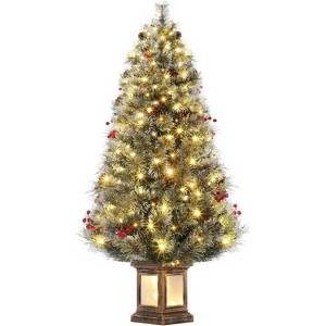 4.5ft Pre-Lit Snow Flocked Christmas Tree with 200 Warm Lights & 8 Modes, Faux Berries & Antique Urn Base for Home Office Decor - 1 of 4
