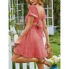 EXLURA Women's 2025 Summer Short Puff Sleeve Casual Short Mini Dresses Tie Back Square Neck A-Line Sundress - 4 of 4