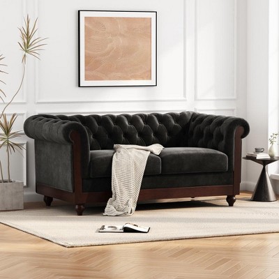 Vynxaria Chesterfield Loveseat  Sturdy Pine Wood Frame (300LBS/Seat), Luxurious Velvet and 6.69” Thick Cushions, 59.44”
