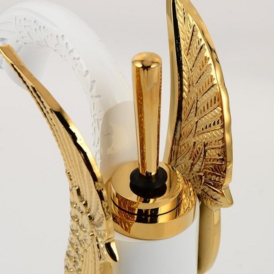White and Gold Swan Single Handle Bathroom Vessel Faucet