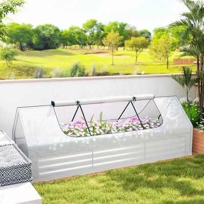 White Galvanized Steel Raised Garden Bed with Mini Greenhouse Cover