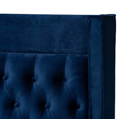 Valery Queen Blue Velvet Tufted Upholstered Platform Bed