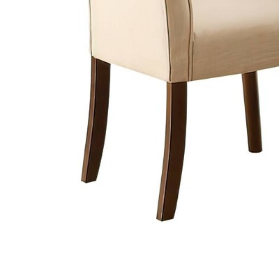 Set of 2 Beige Linen Upholstered Parsons Side Chairs with Walnut Wood Legs