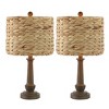 Set of 2 21.25"Leona Rustic Farmhouse Handwoven Rattan/Resin Table Lamps (Includes LED Light Bulb) Brown Wood Finish - JONATHAN Y: Boho Style - 2 of 4