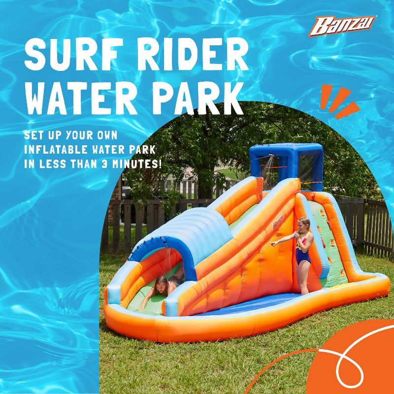 Banzai Surf Rider Kids Inflatable Outdoor Backyard Aqua Water Slide Splash Park with Climbing Wall, Tunnel Slide, and Lagoon Splash Pool, 2 of 7