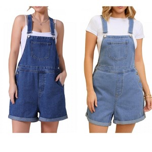 INSPIRE CHIC Women's Denim Overall Casual Outfits Adjustable Strap Bib Romper Jean Shorts 2 Packs - 1 of 4