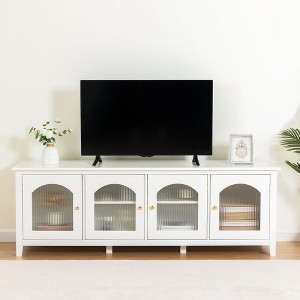 Modern TV Stand for 70 Inch TV, Media Console with Hard Wood Frame, Entertainment Center with Glass Door and Metal Handle for Living Room - 1 of 4