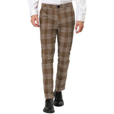 Lars Amadeus Men's Plaid Regular Fit Flat Front Classic Elastic Waist Suit Pants  Red 30 : Target