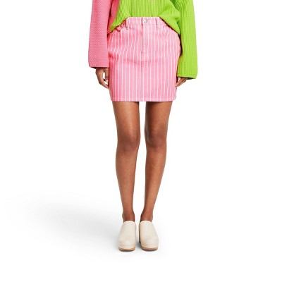 Women's Pinstripe High-Rise Mini Jean Skirt - Victor Glemaud x Target Pink 0